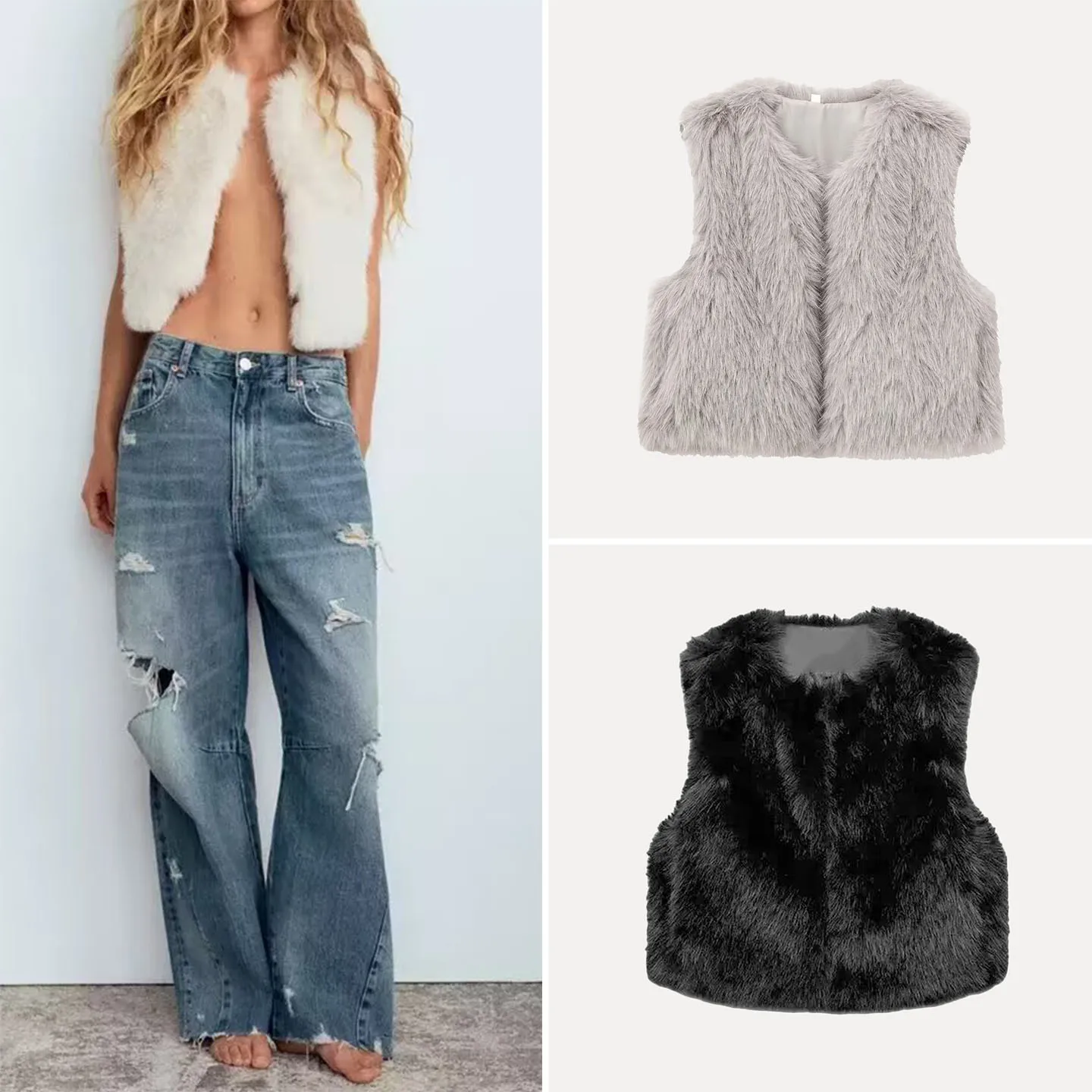 

Новая модная женская жилетка из искусственного меха на осень 2025 года, укороченная, с V-образным вырезом, без пуговиц, однотонная, для повседневной носки