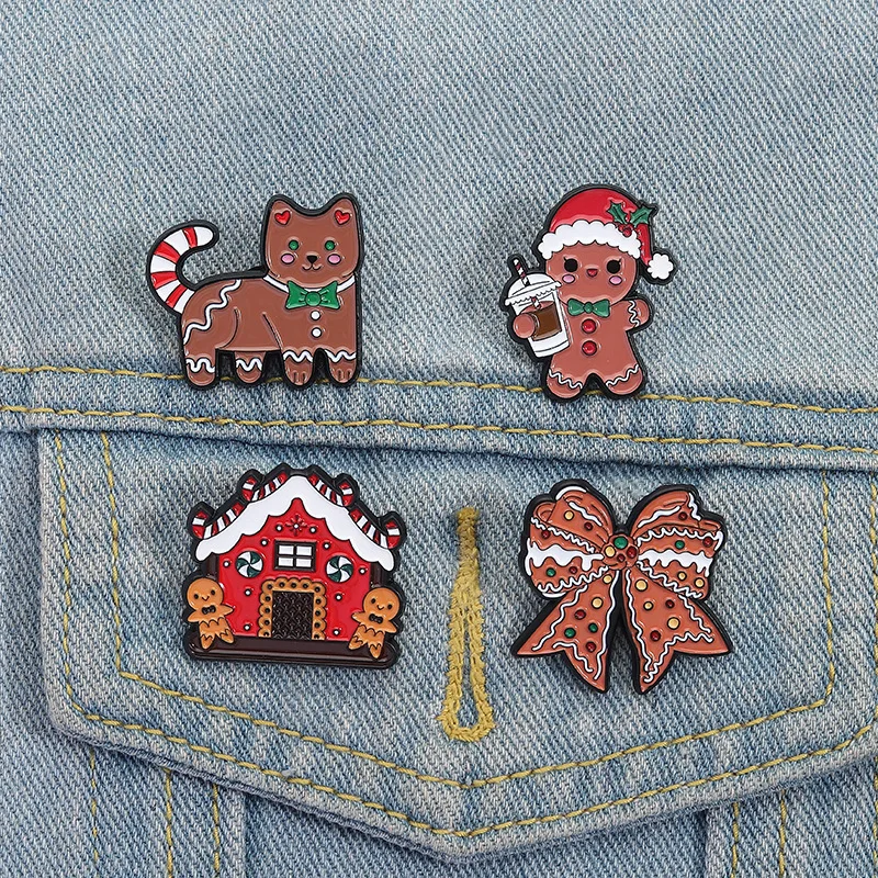 Christmas festival series badges, cartoon cat bows Christmas hat-shaped alloy pins, accessories for clothing and bags, gifts