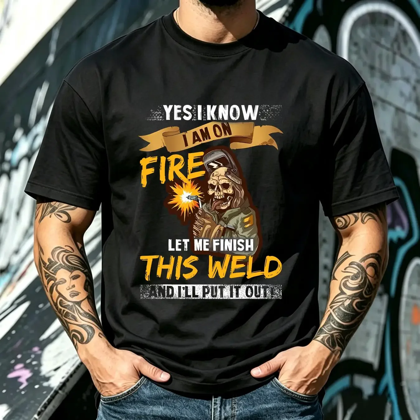 washed T Shirt Welding Yes I Know I'm On Fire Let Me Finish This Weld Size S 5XL vintage Washed Unisex homme graphic fashion