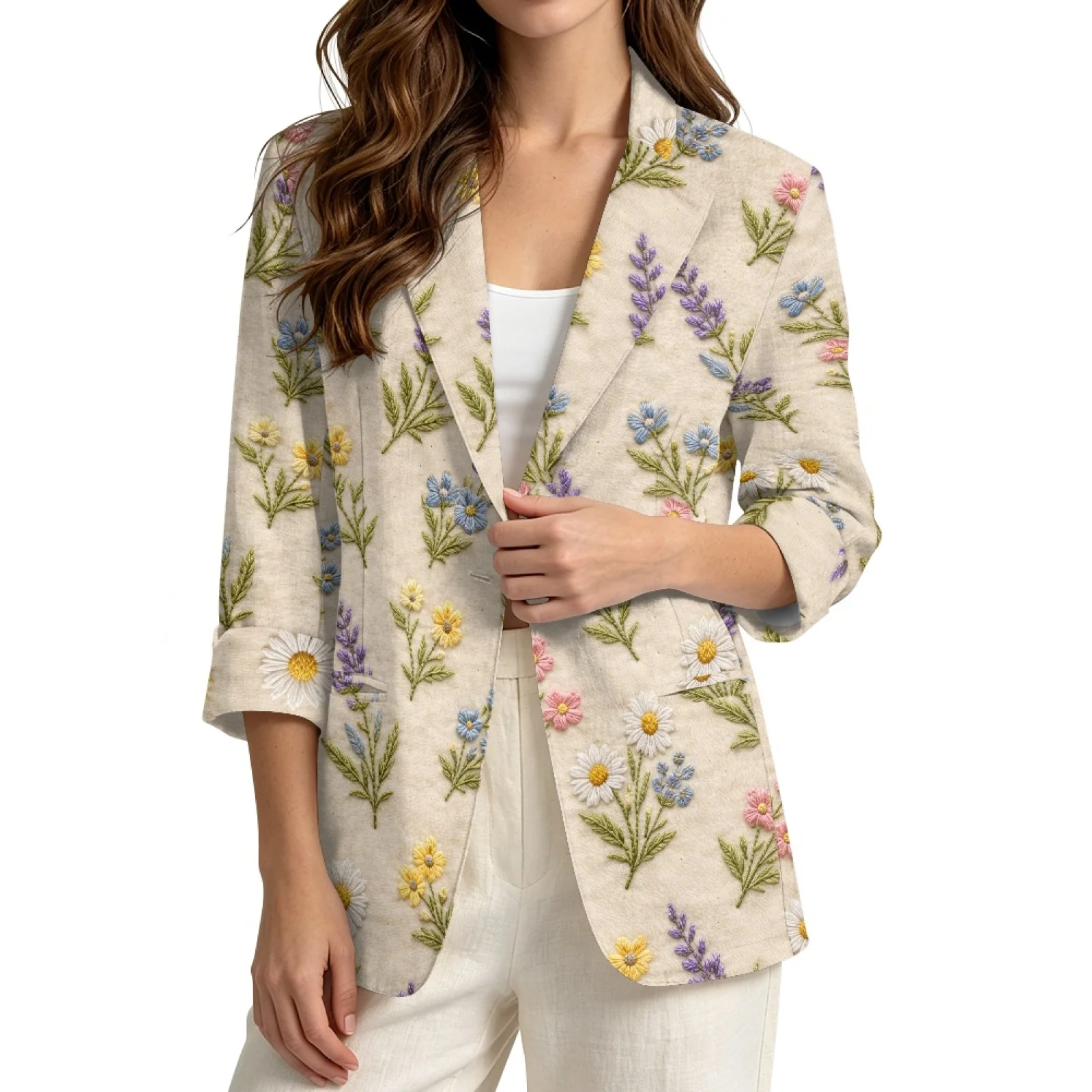 PENSTROLL Wild Flower Linen Style Beach Cover Ups Loose Work Cardians for Women S-3XL