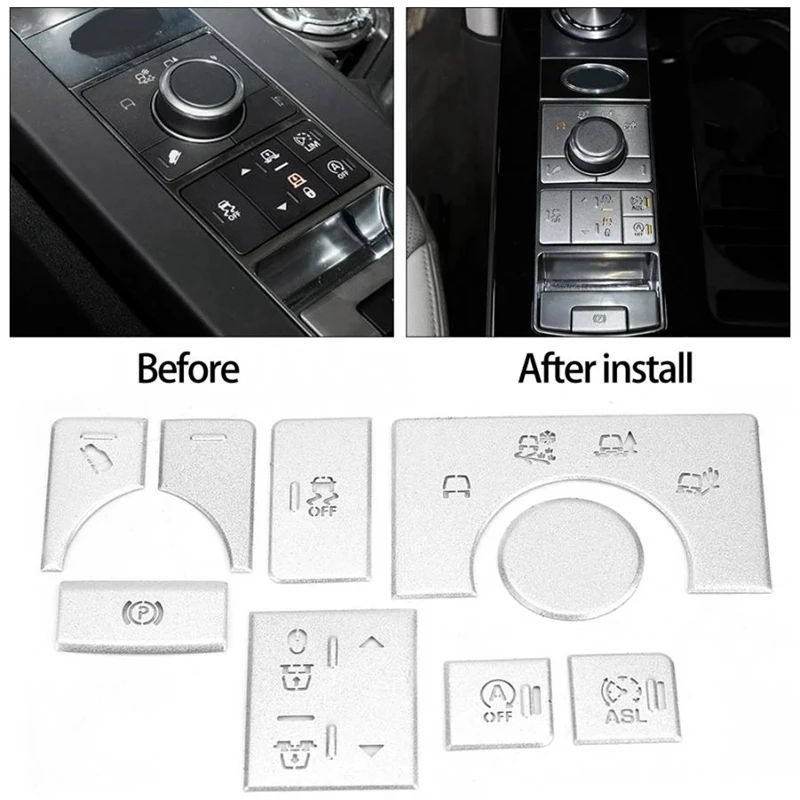9PCS Car Alloy Interior Center Console Mode Button Sticker for Land Rover Range Rover Sport 2014-2017 Car Button Sticker