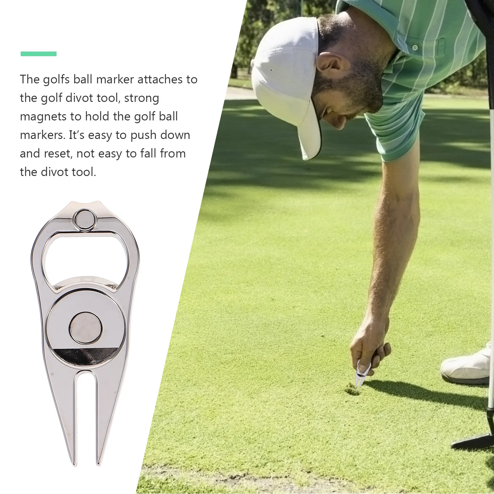 

1 шт. прочный инструмент для гольфа (дивот-тёр) с функцией маркера для мячей, двойного назначения: ремонт и выравнивание грифа клюшки