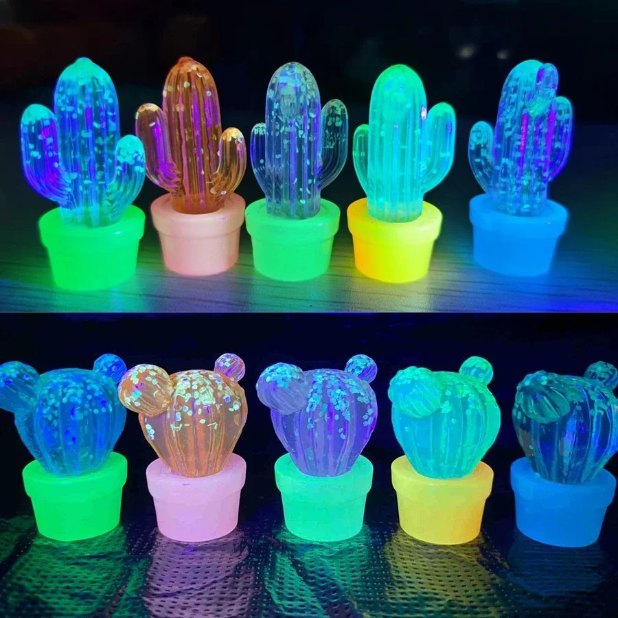 5pcs Cute Mini Luminous Succulent Cactus Plant Decor Ornament Miniature Car Dashboard Toys Landscape Dollhouse Decoration