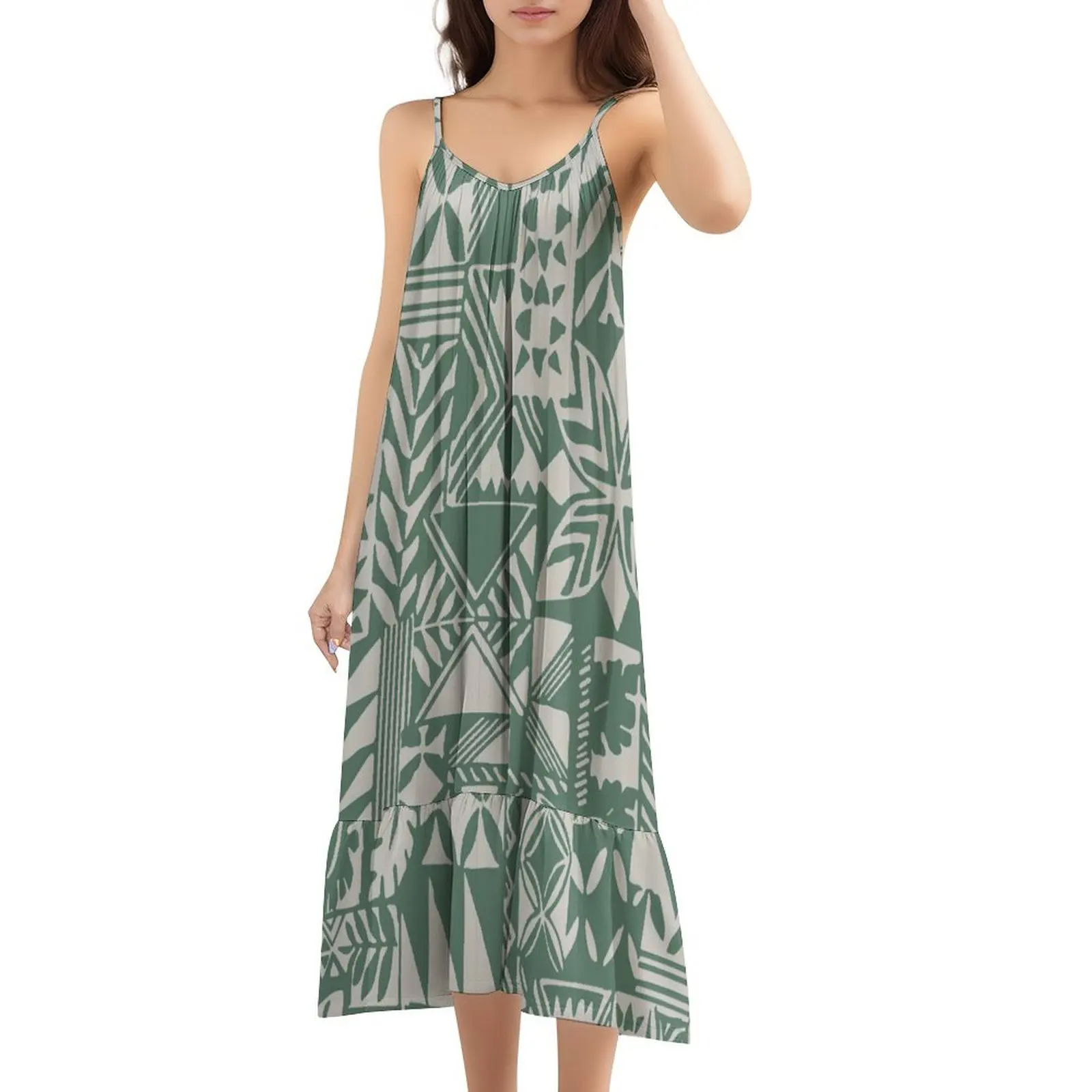 

Holiday Travel Women'S Dress Custom Pattern Design Lightweight Comfortable Fabric Polynesian Women Sexy Halter Dress