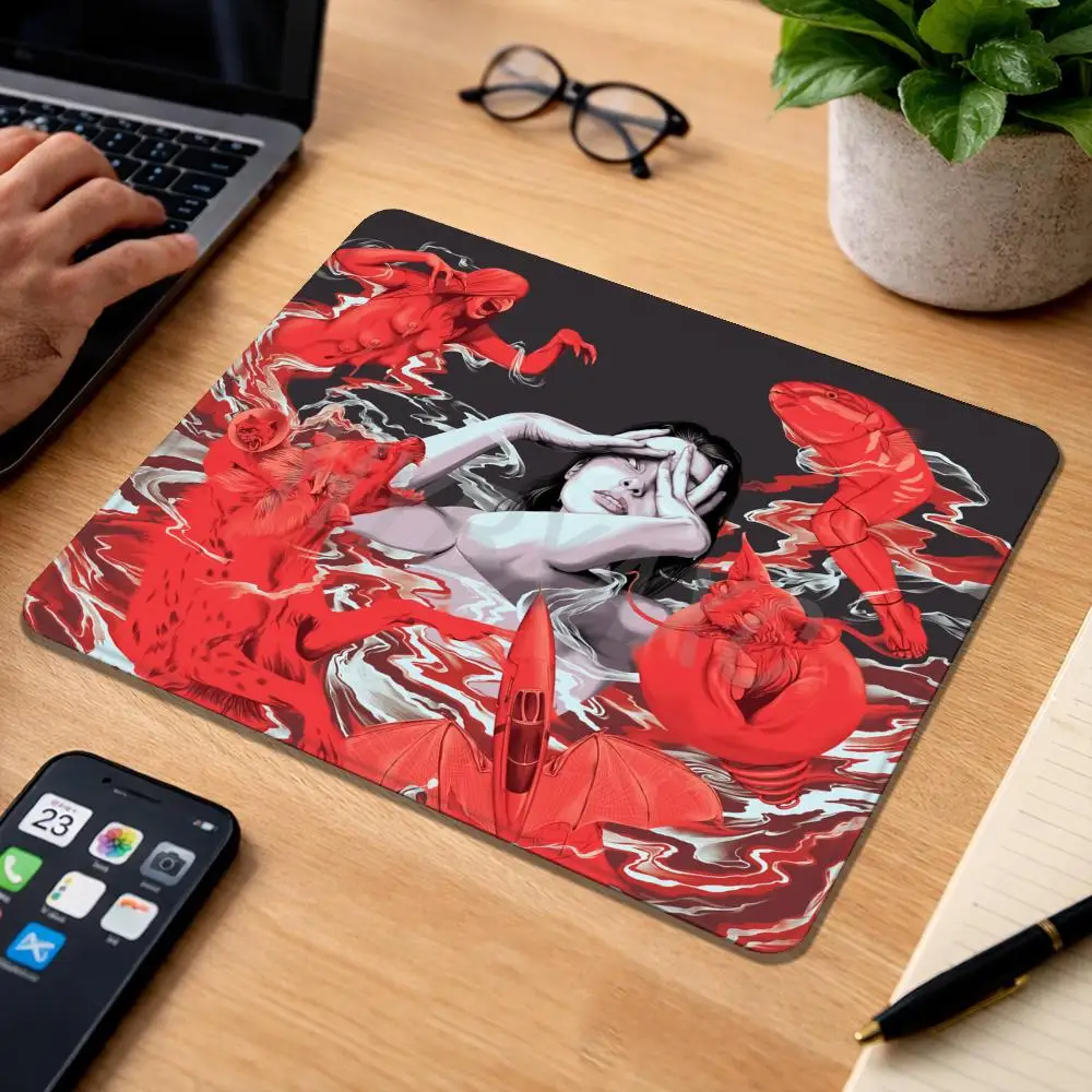 

HYBXAXC Small Red Surreal Art Mouse Pad Non-Slip Rubber Abstract Horror Mouse Mat for Office