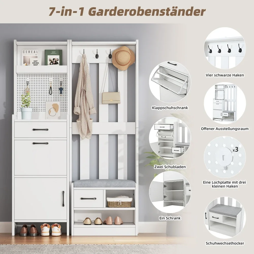 Boden-Kleiderständer, Kleiderständer, Kleiderständer, Bücherregal, 7-in-1-Kleiderständer mit Schuhbank, freistehend, Kleiderständer – Detail 12