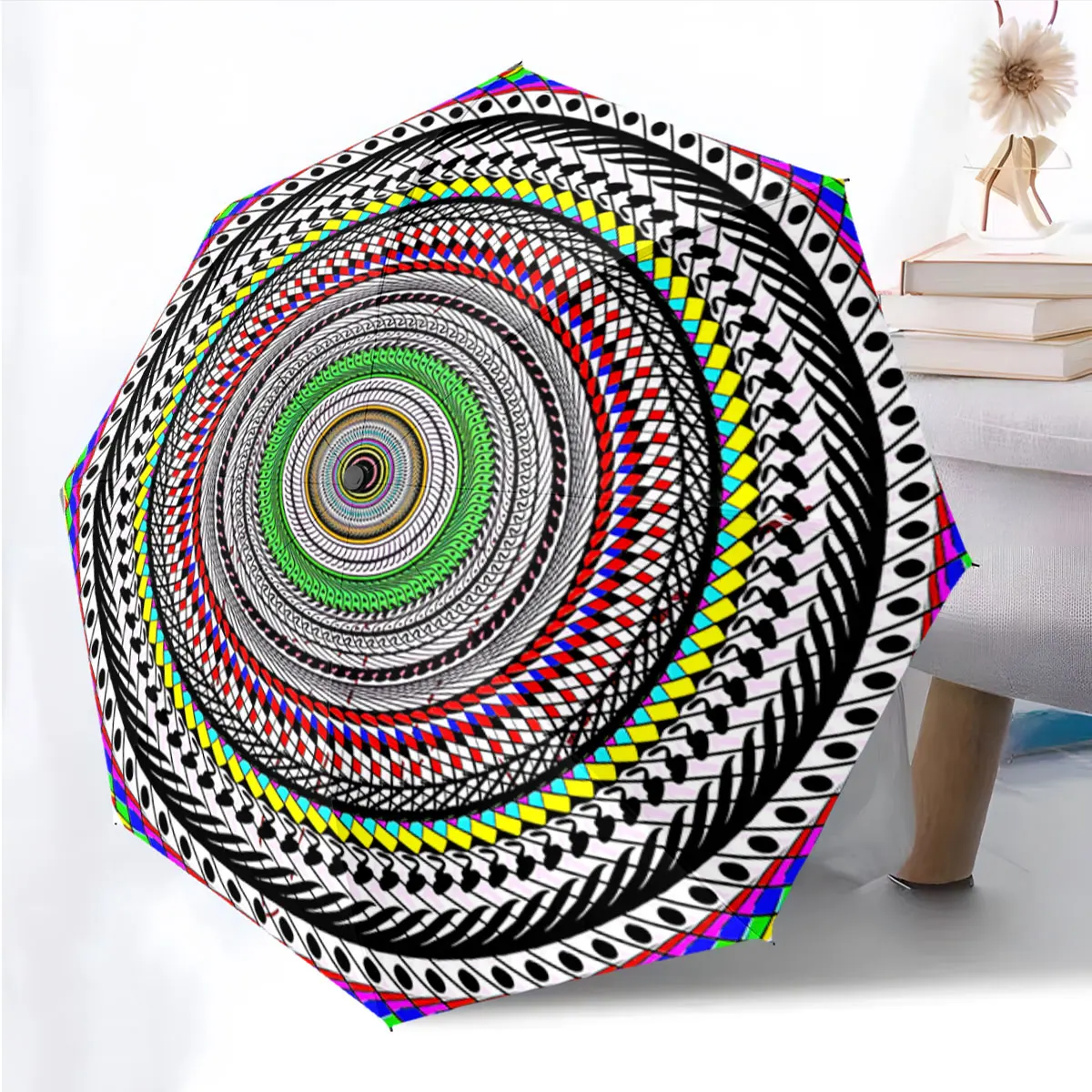 1PC Colorful Geometric Umbrella Design Print 8 Iron Ribs Folding Umbrella Auto-Open Fashion Sunshade