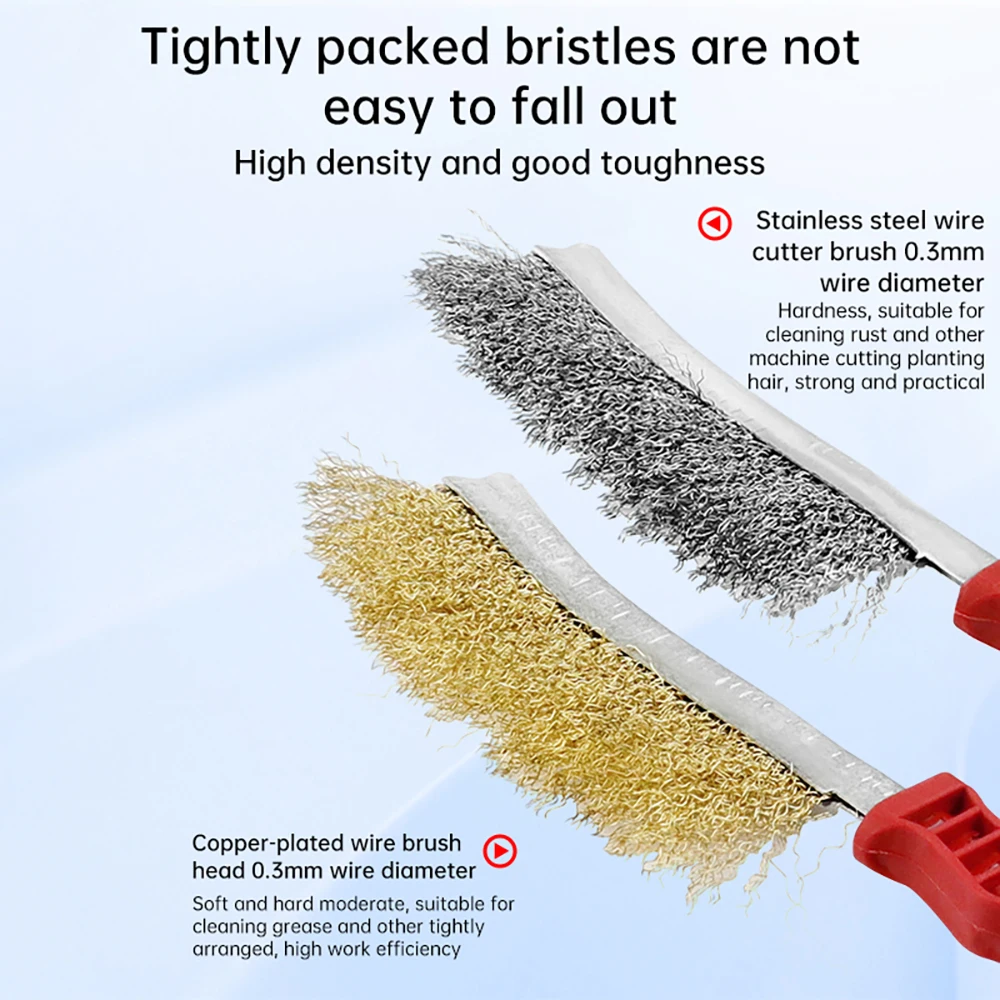 1 Pcs Multi-function Tool Wire Brush Copper Plated Stainless Steel Brush Long Handle Kitchen Grill Special Plate Rust Removal