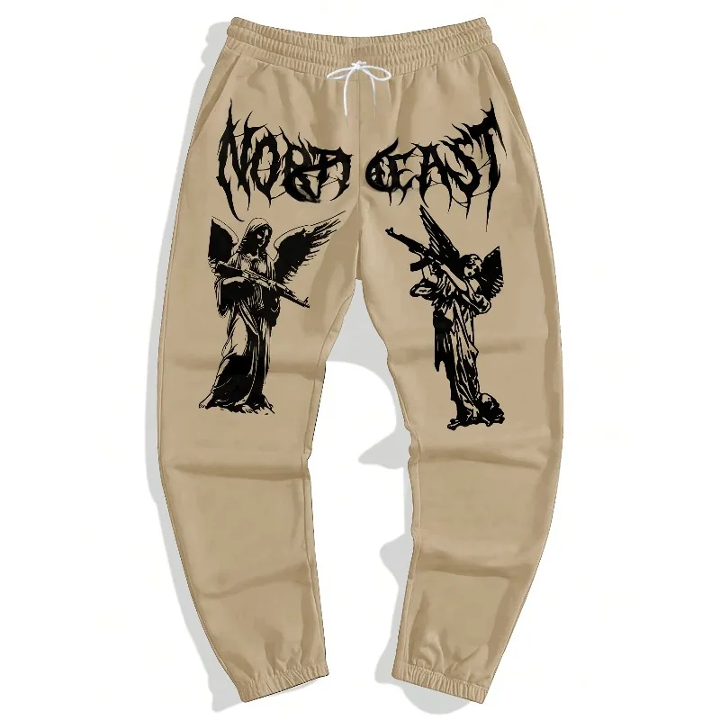 شمال شرق الملاك المطبوعة Sweatpants القوطية الشارع موضة الشرير الهيب هوب ركض المعادن الثقيلة حجم كبير سراويل تقليدية فضفاضة #3