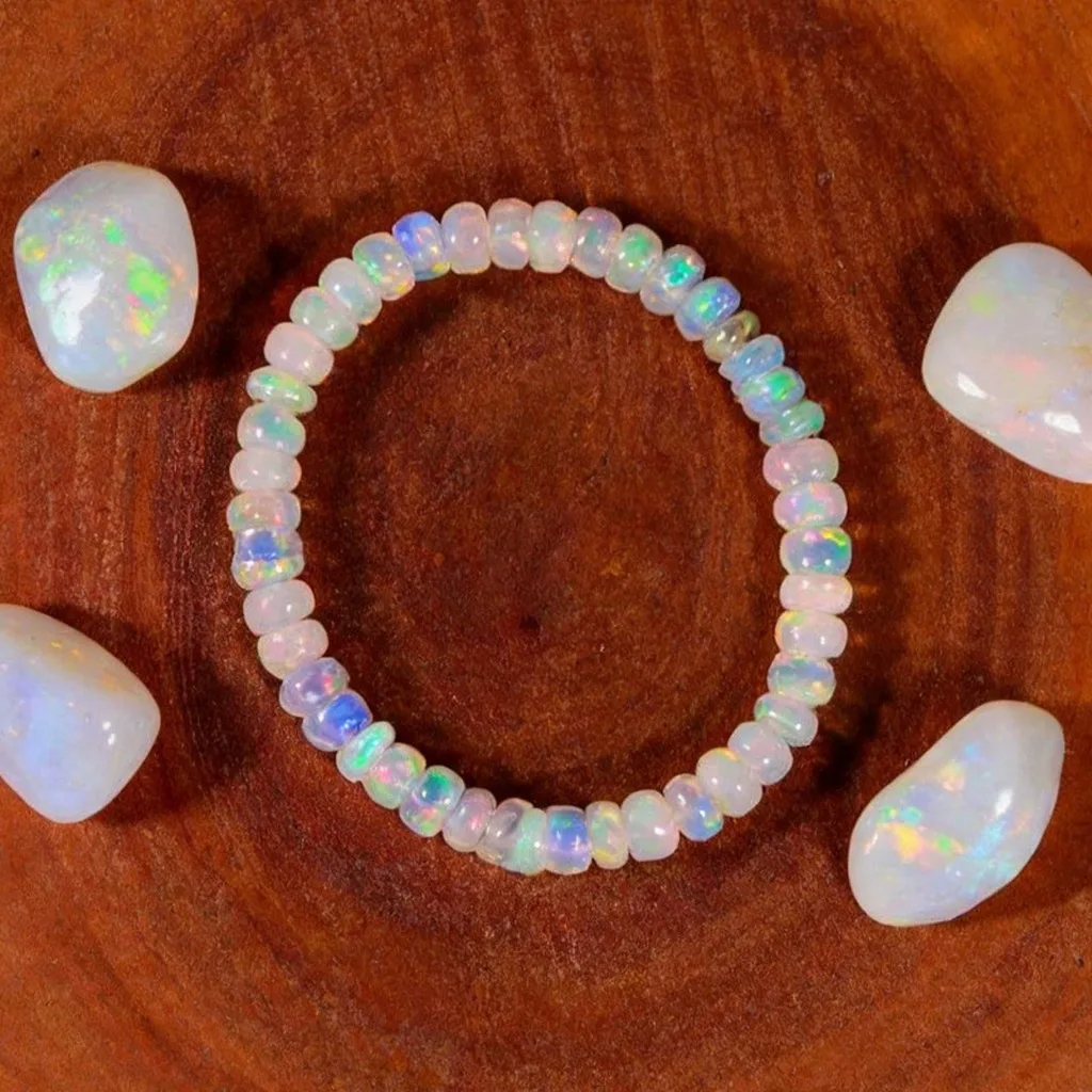 Opal Beaded Bracelet Geometric Elastic Beaded Bracelet Iridescent Bracelet Beaded For Daily Commuting Casual Outings Employee
