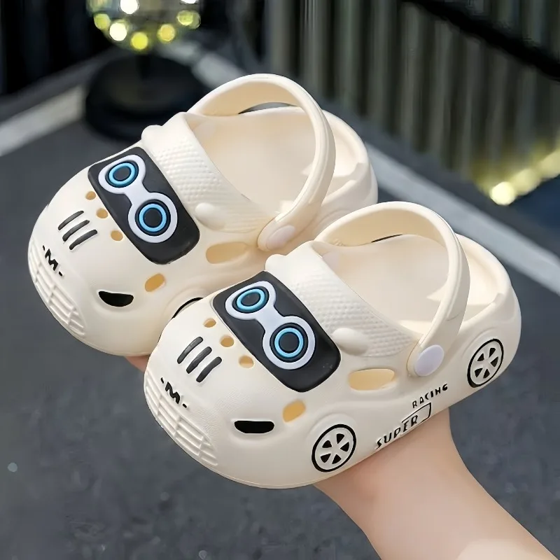 Summer Cartoon Small Car Children Perforated Shoes Kids Closed-toe Slippers Cool Slippers Boy Girl Beach Wading Shoes Soft Sole