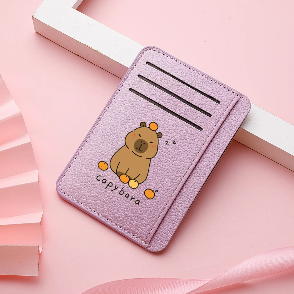 Kreditkartenetui aus PU-Leder, personalisierbar, schlankes Portemonnaie, niedliches Capybara-Muster, Mini-Kreditkartenetui für Damen – Detail 7