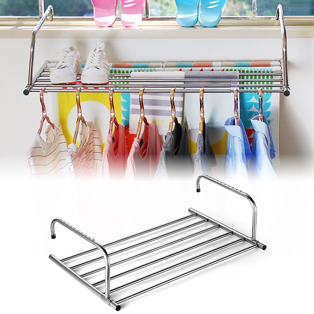 

304 Stainless Steel Folding Clothes Rack with Hook Design for Compact Storage and Stable Weight Support up to 20 Kilograms