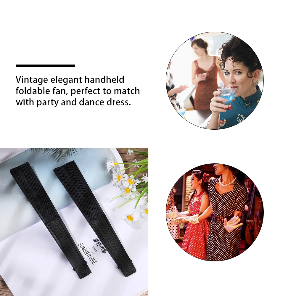 

DIY Painting Desktop Ornament Home Party Decoration Bamboo Fans Ribs Black Silk Folding Fan Hand Held Chinese Style
