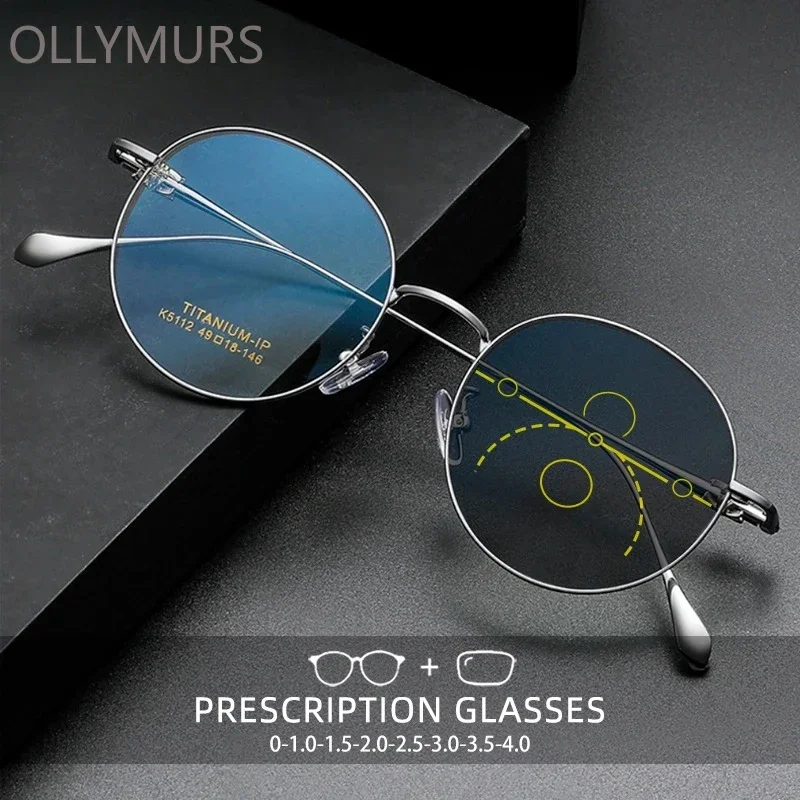 

KIZN Сверхлегкие титановые очки для чтения мужские винтажные круглые очки с защитой от синего света прогрессивные фотохромные индивидуальные стекла