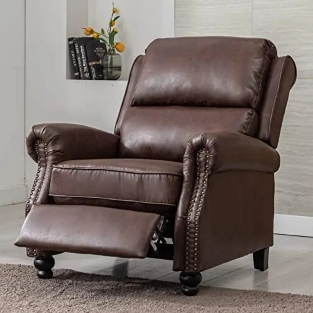 Pushback Recliner Chair Leather Armchair Push Back Recliner with Rivet Decoration Single Sofa Accent Chair for Living Room