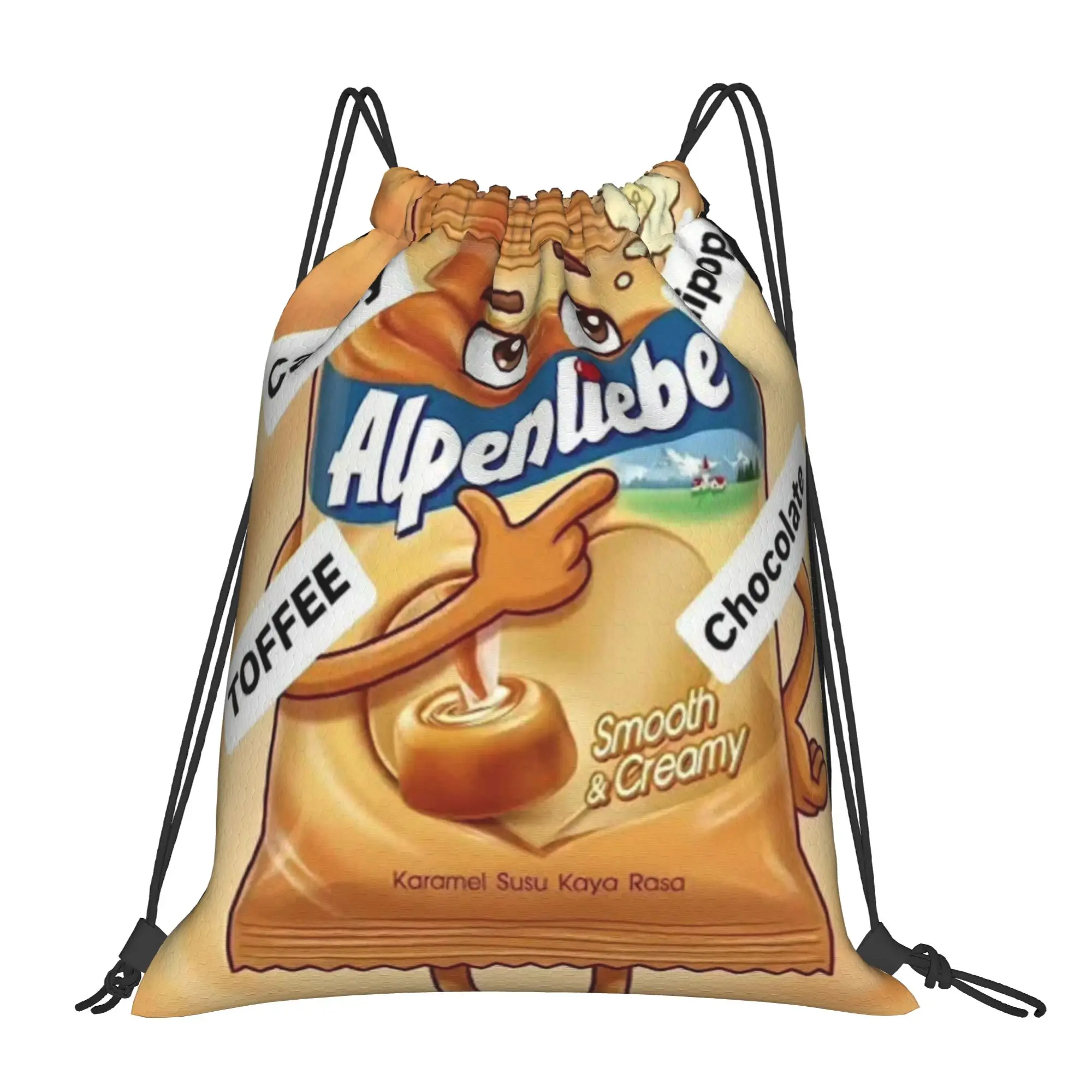 A-Alpenliebee Toffee Mascot Cartoon Character Portable Sports Riding Gym Drawstring Storage Sporty Backpacks
