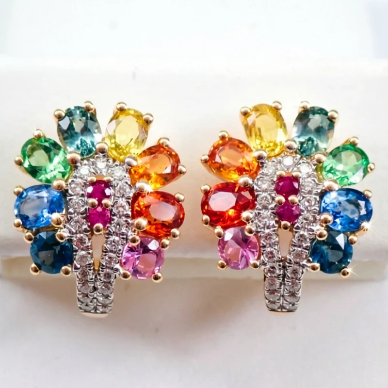 Boucles d'oreilles créoles florales de luxe en zircone synthétique colorée étincelante pour femme, bijoux délicats et charmants pour banquets et célébrations
