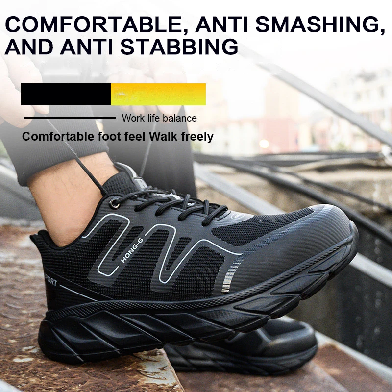 Direct sale lightweight anti-smash anti-puncture steel toed shoes comfortable work safety shoes air cushion sole men and women