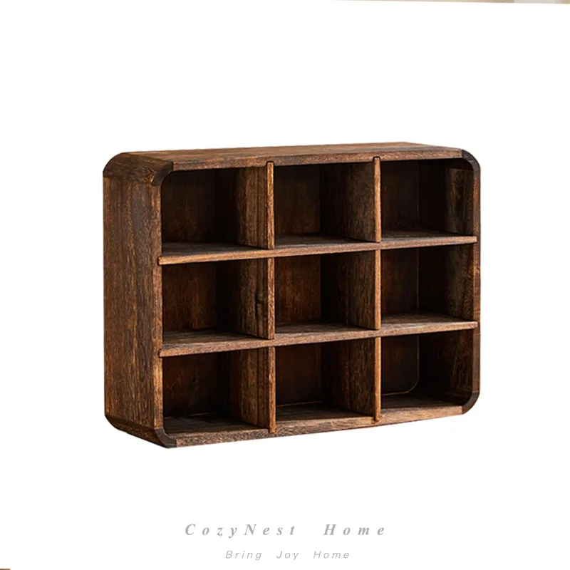 Solid wood teacup, purple clay pot storage rack, cup holder, large grid size, storage back plate rack.