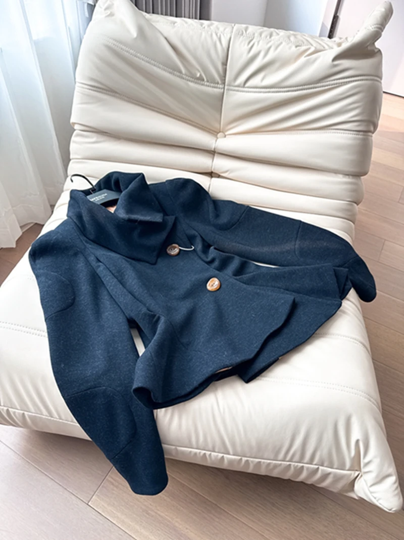 

Ретро-пальто из шерсти с цветочным узором и подолом, с воротником-стойкой, в стиле Lazy Sle, женское, модное, элегантное, приталенное, с длинными рукавами, средней длины