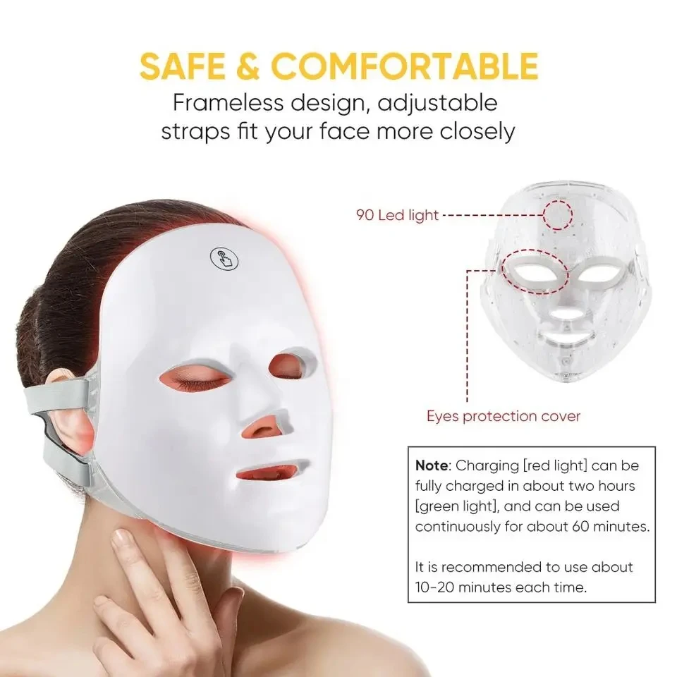 Recarregável LED Anti-Acne Máscara Facial, Home Lifting, Terapia de Fótons, Casa, Hidratação, Hidratante, 7 Dias