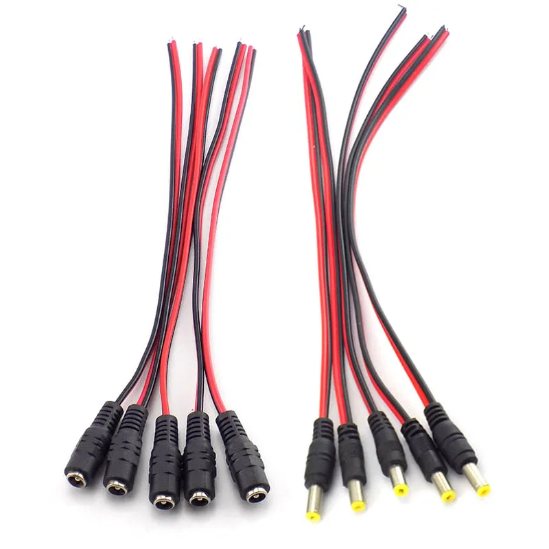 5.5mm 5pcs AC DC Female Male power supply cord Cable 12V 24V wire Connecters Jack Adapter for CCTV Camera led strip lights Plug