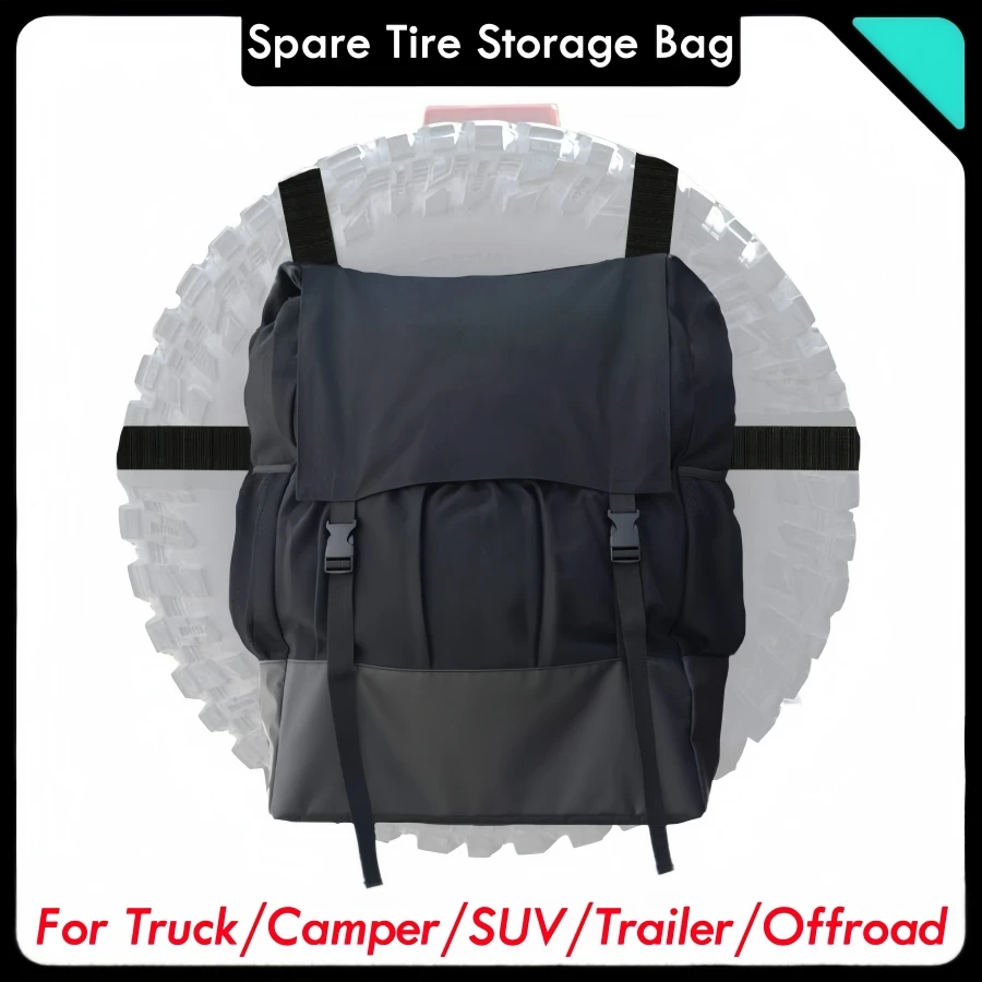 Black Oxford Canvas Spare Tire Storage Trash Bag Road Recovery Camping Gear for Trucks, Campers,-Road Vehicles,Trailers