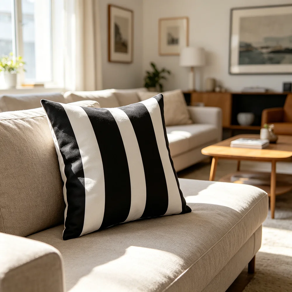 Modern Black White Stripes 100% Polyester Pillowcase Single Piece Machine Washable Zipper Design Easy Cleaning Summer Outdoor Co