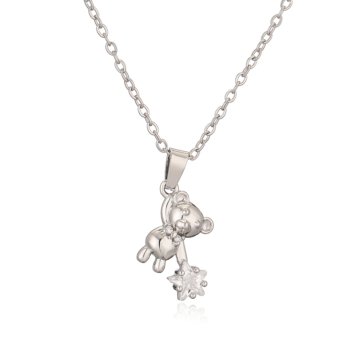 NEWBUY 2024 Fashion Gold/Silver Color Delicate Cute Bear Pendant Necklaces For Women Pink/White CZ Jewelry