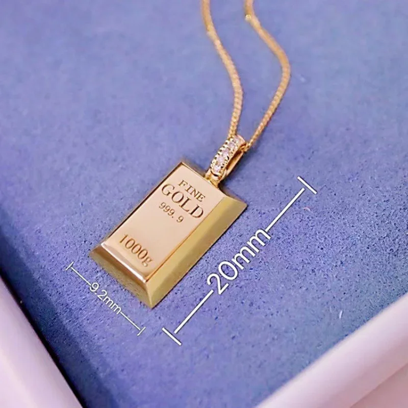 New Luxury Trendy Gold Plated Small Bars Bricks Pendant Necklaces for Women Link Chains Punk Fashion Jewelry Wedding Party Gift