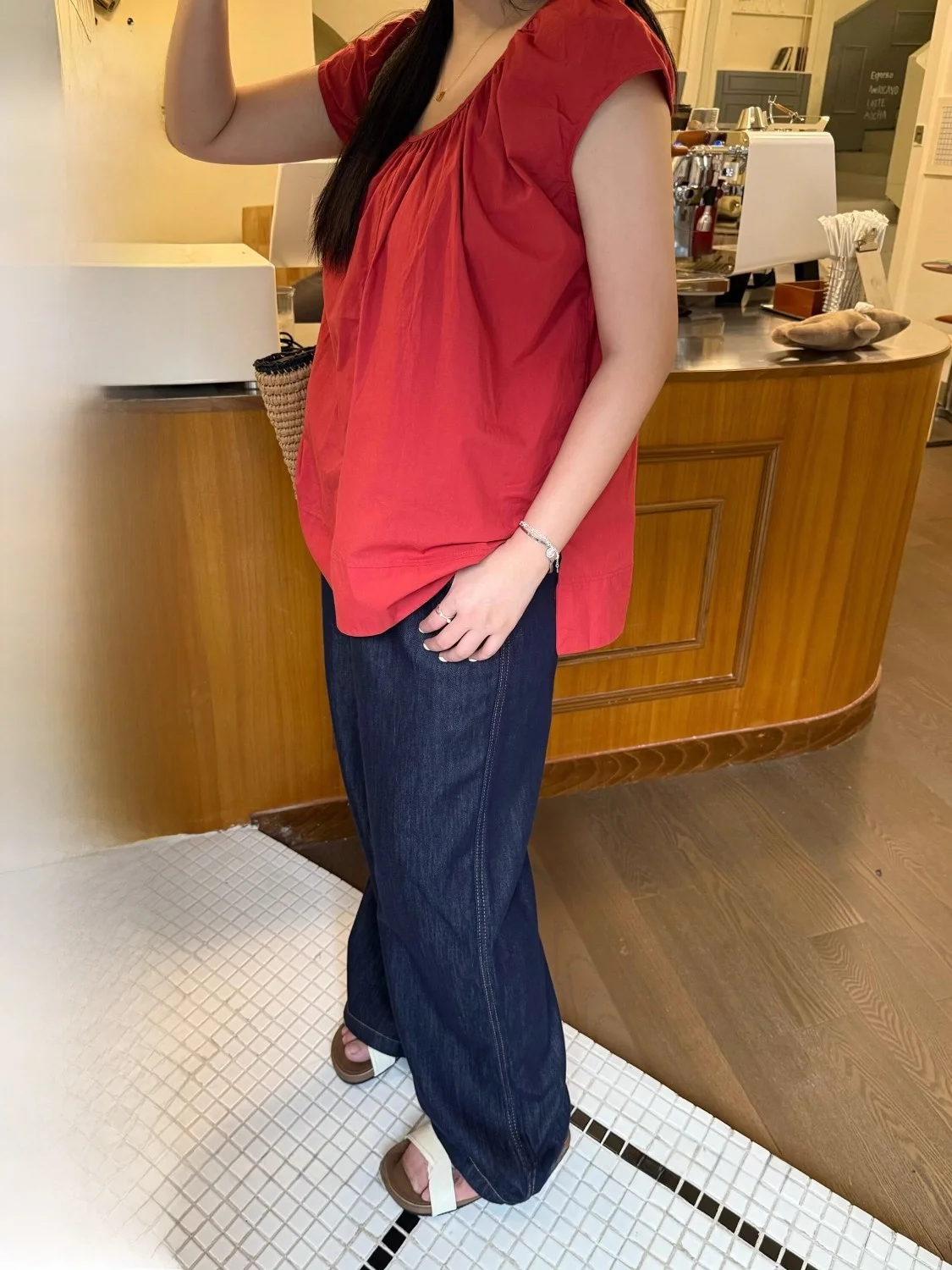 

Deep Blue Wide Leg Casual Jeans High Waist Long Pants Hip Concealing plus Size NINI ONE Soft Denim Slimming Effect Women's Jeans