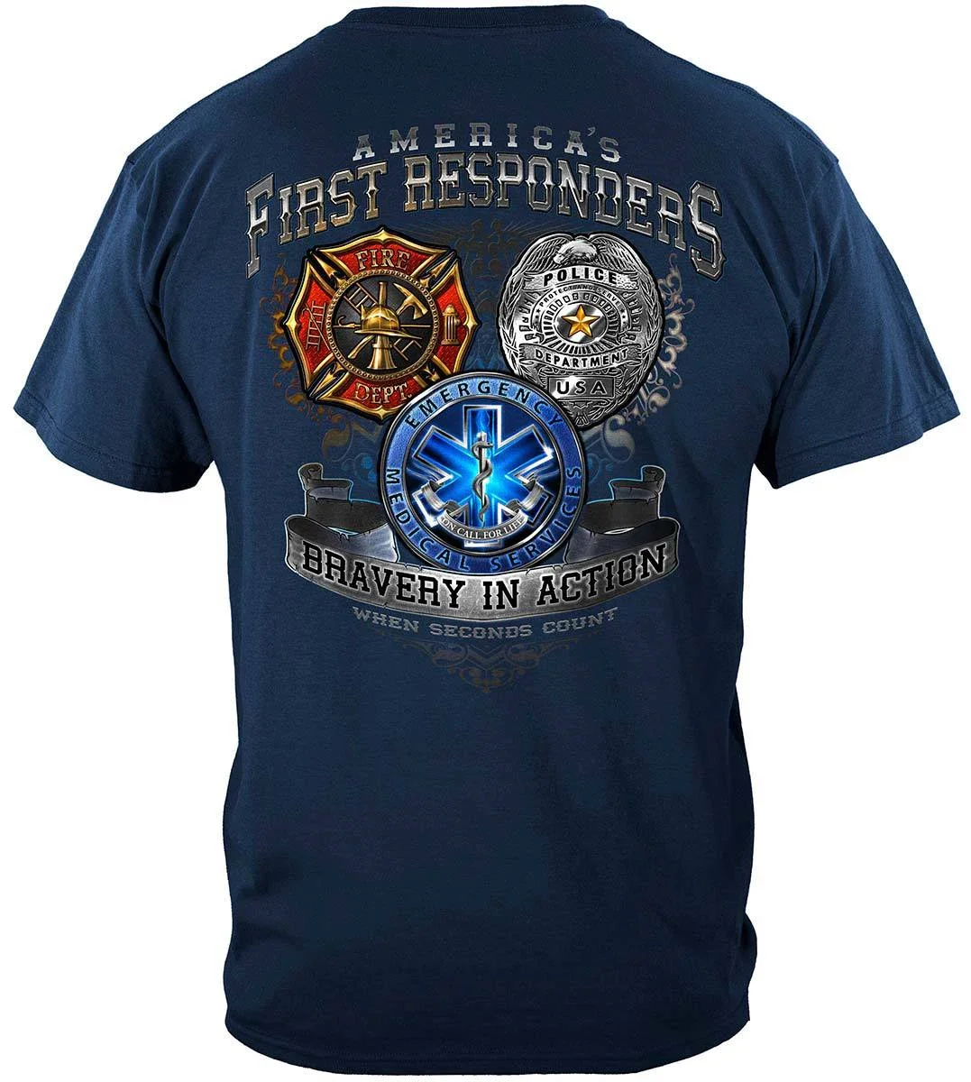 America's First Responders Bravery In Action T-Shirt. Summer Cotton O-Neck Short Sleeve Mens T Shirt New S-3XL