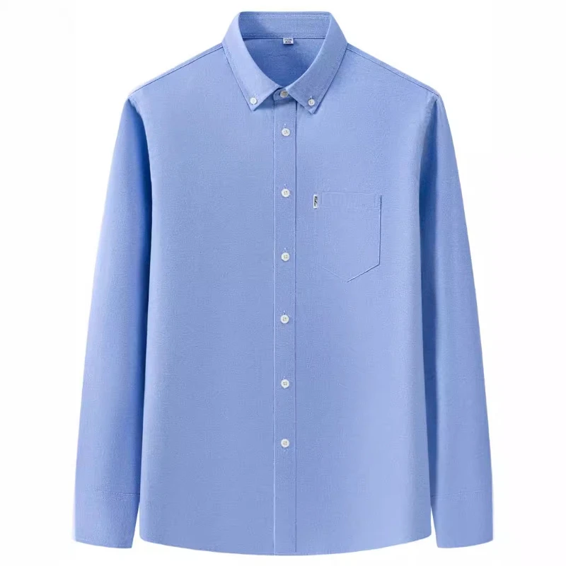 

100% Cotton Oxford White Shirt Man Shirts Long Sleeve Cotton Casual Work Men Long Sleeve Shirt 4XL Solid Color Business Pocket