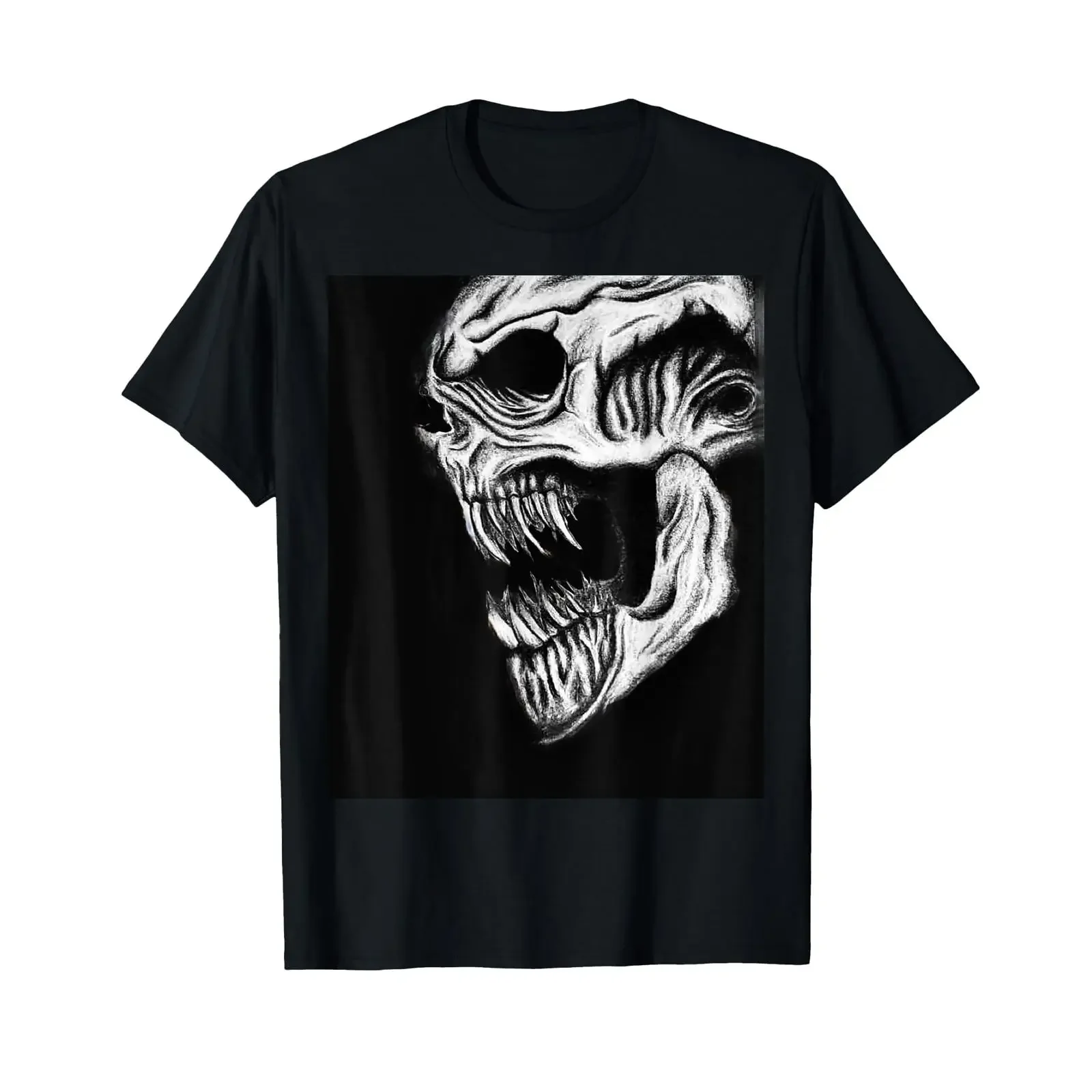 Scary skull profile T shirt vintage Washed Breathable Versatile Top For Everyday Wear Unisex Casual graphic homme Stylish