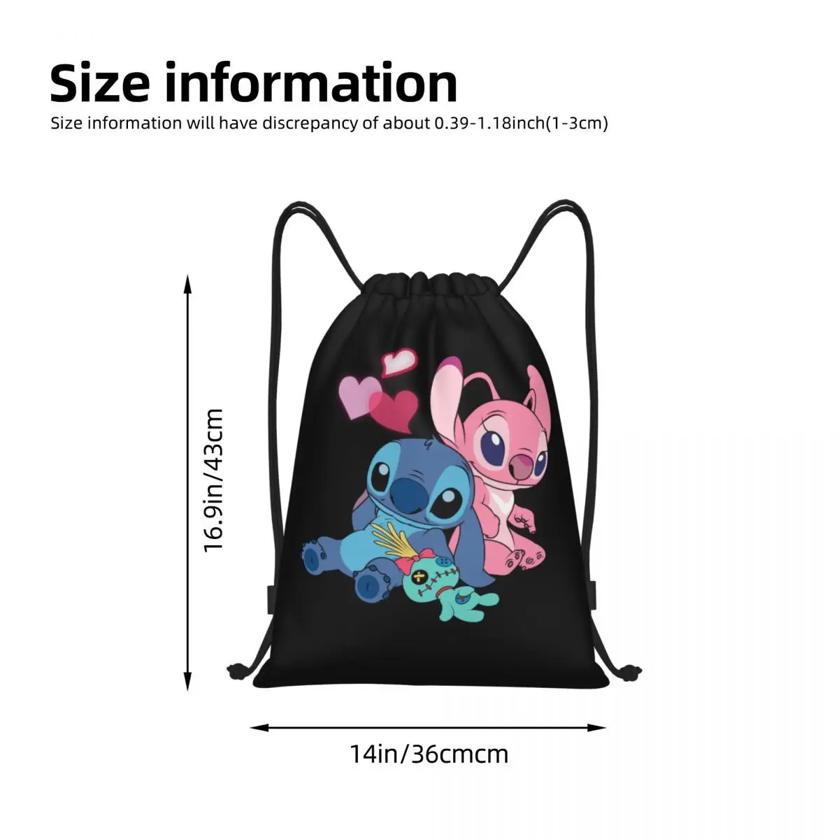 Tas Ransel Serut Malaikat Jahitan Kustom Tas Ransel Olahraga Gym Anime Disney Ringan Pria Wanita untuk Yoga