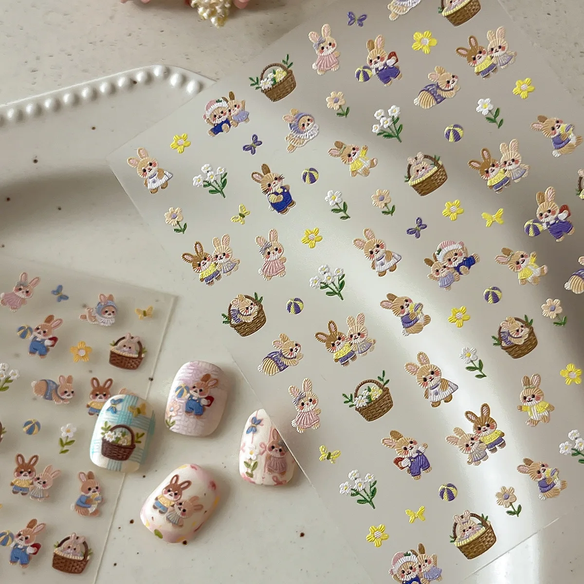 

1Pcs Cute Rabbit Countryside Style 3D Relief Rabbit Nail Stickers DIY Nail Decoration Self Adhesive Nail Art Stickers Decoration