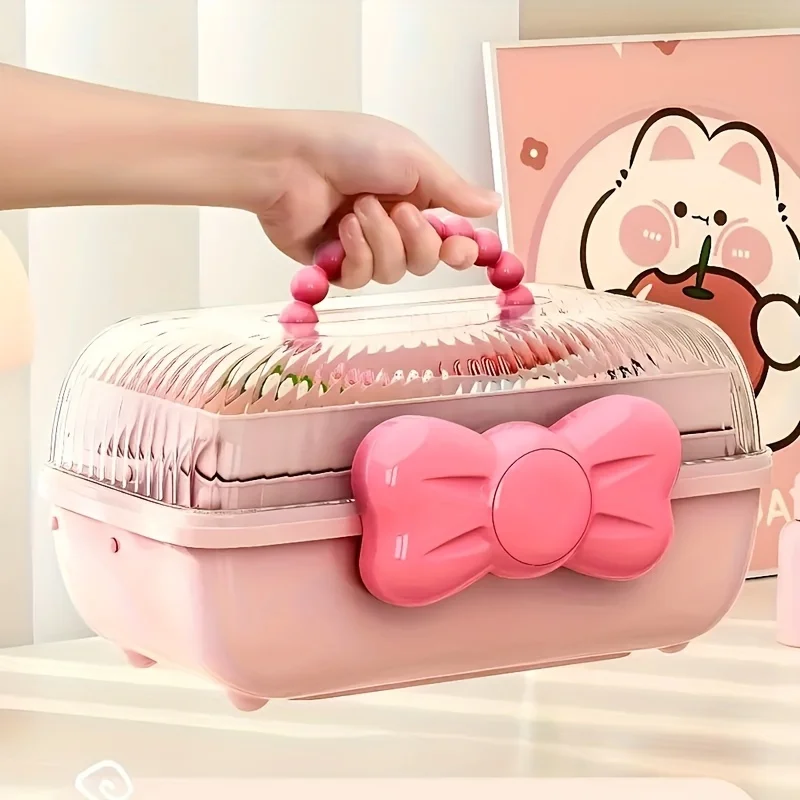 1pc Cute Cartoon Style Storage Box, Hairpin Headwear Cosmetics Storage Box, Large Capacity Transparent Lid Jewelry Box   JJ1600
