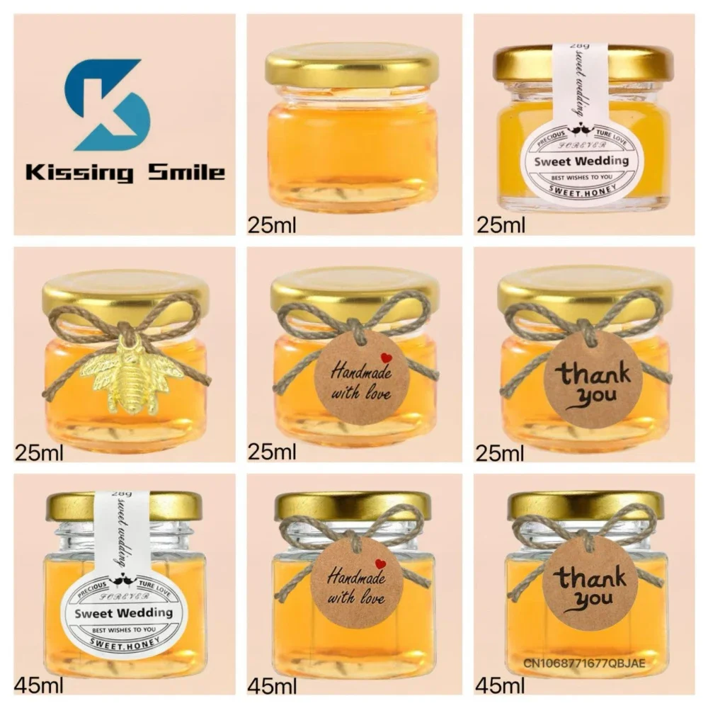 25ml 45ml Small Glass Bottles Mini Honey Bottle for Wedding Invite Gift Wedding Sticker Handmade Thank You Tag Packing Container