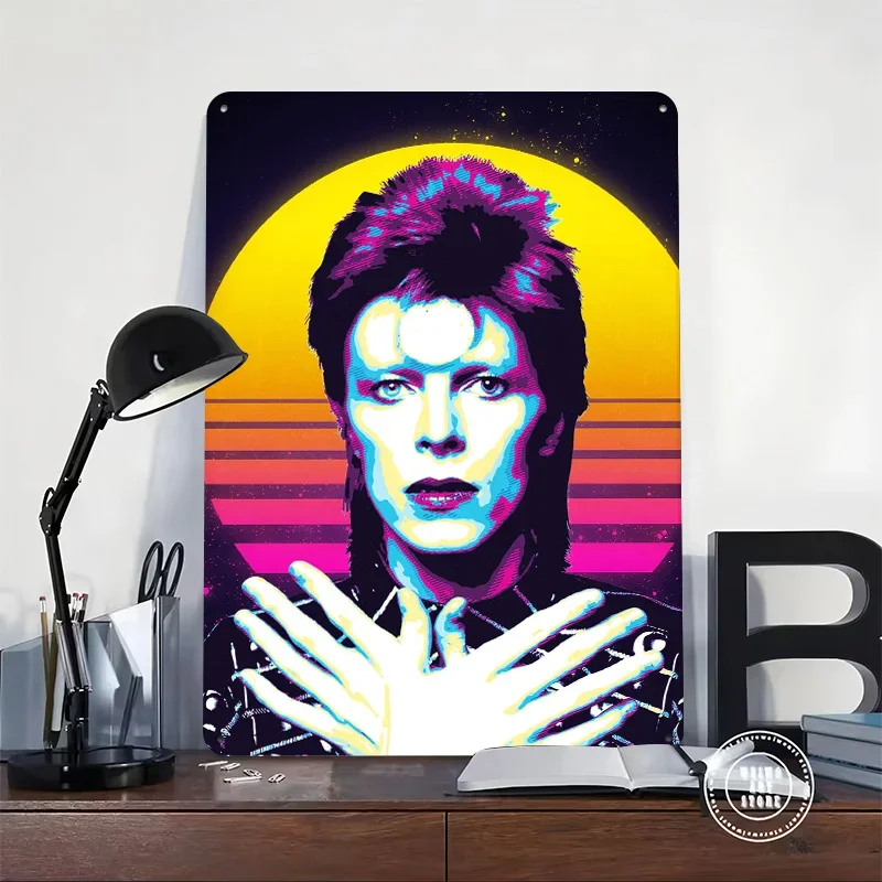David Bowie Retro Art 3D Texture Printed Poster Custom Vintage Metal Tin Plate Sign for Wall Art Gaming Decoration Room House