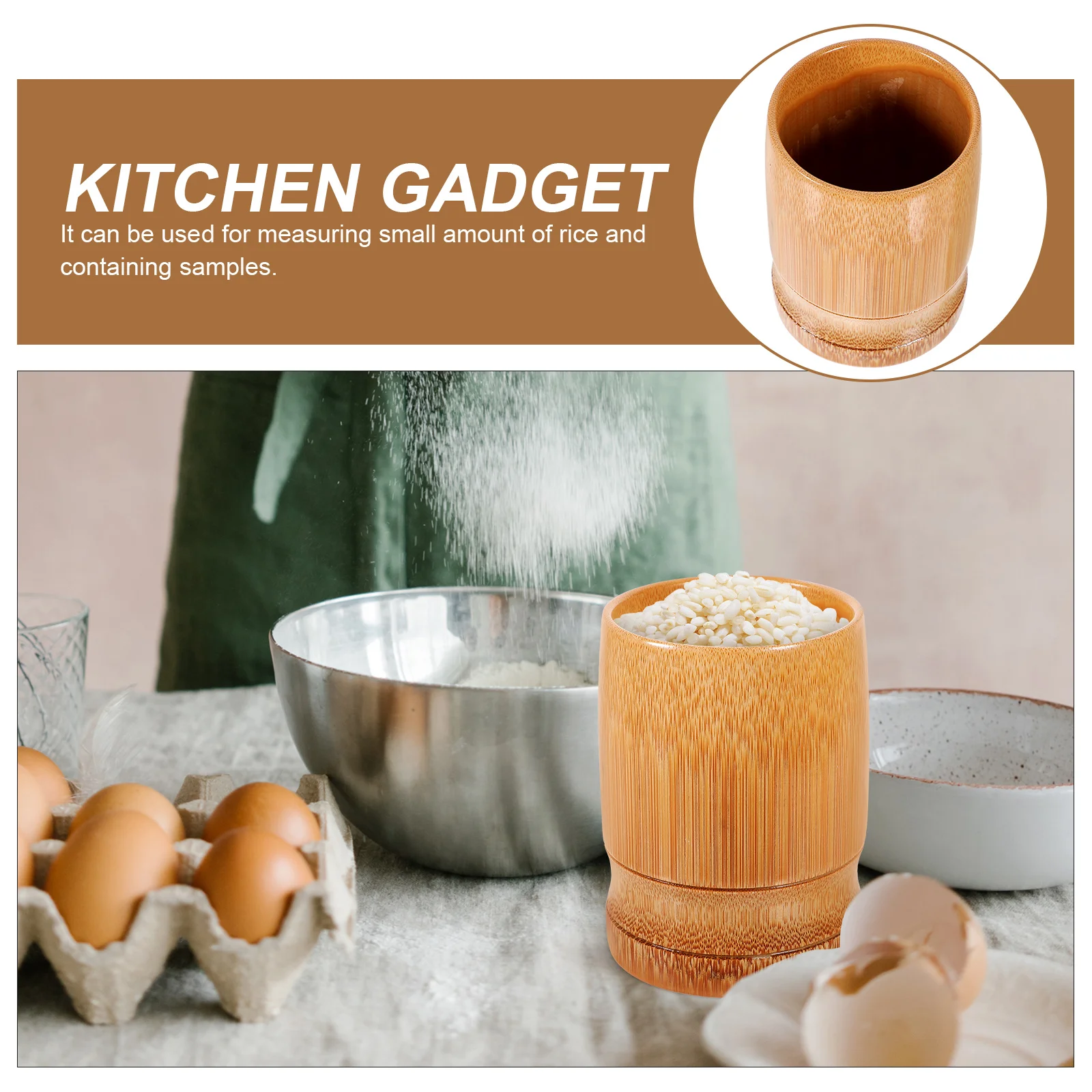 

Bamboo Rice Cup Kitchen Tool Sturdy Storage Container Smooth Not Sticky For Corn Flour Beans Wide-Mouthed Food-Friendly