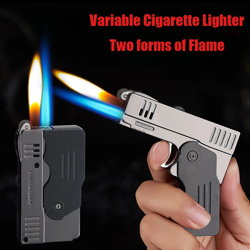 

Newest Metal Body Foldable and Deformable Dual-flame Switching Open Flame Gas Gun Type Cigarette Lighters & Smoking Accessories