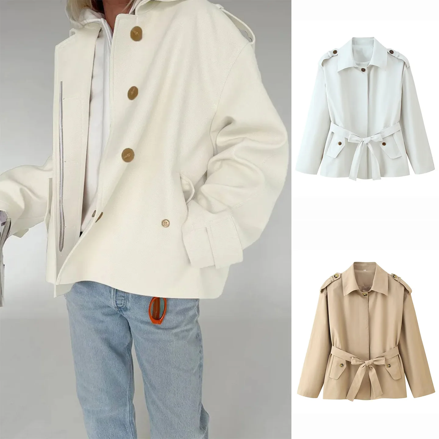 

Новое осеннее поступление, свободное длинное пальто с отложным воротником и одной пуговицей, с поясом, женское модное пальто для поездок на работу