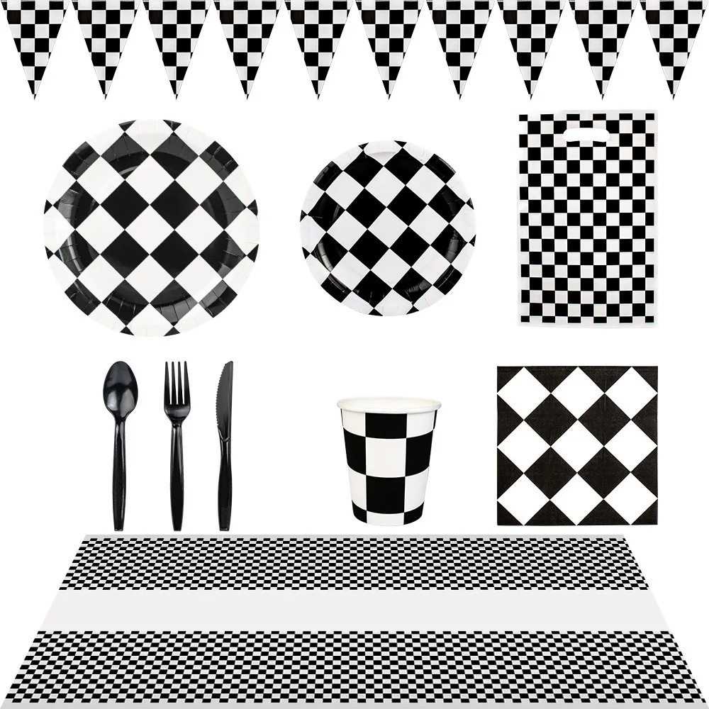 Checkered flag Race car party Banner flag Tablecloth decor Race car balloon Racetrack boy Racing theme birthday party decoration