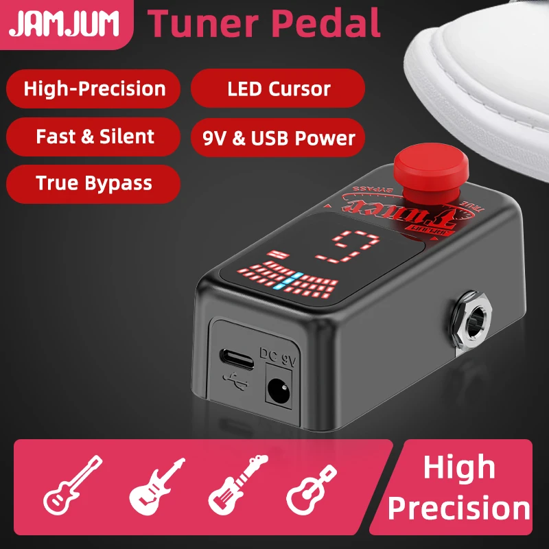 JAMJUM Gitarren- und Bass-Tuner-Pedal, Mini Chromatischer Hochpräzisions-LED-Tuner, True Bypass 9V DC Stromversorgung