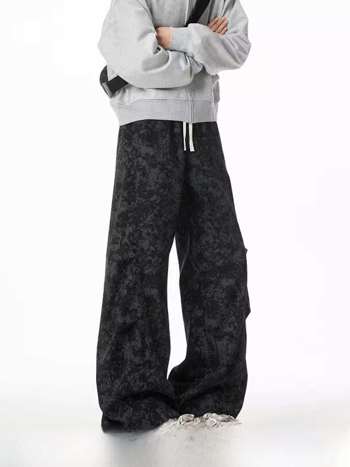 

American Sle Pleated Dyed Men's Casual Pants Spring 2025 Vintage Wide Leg Dstring Trousers Leisure Faion Polyester Fiber