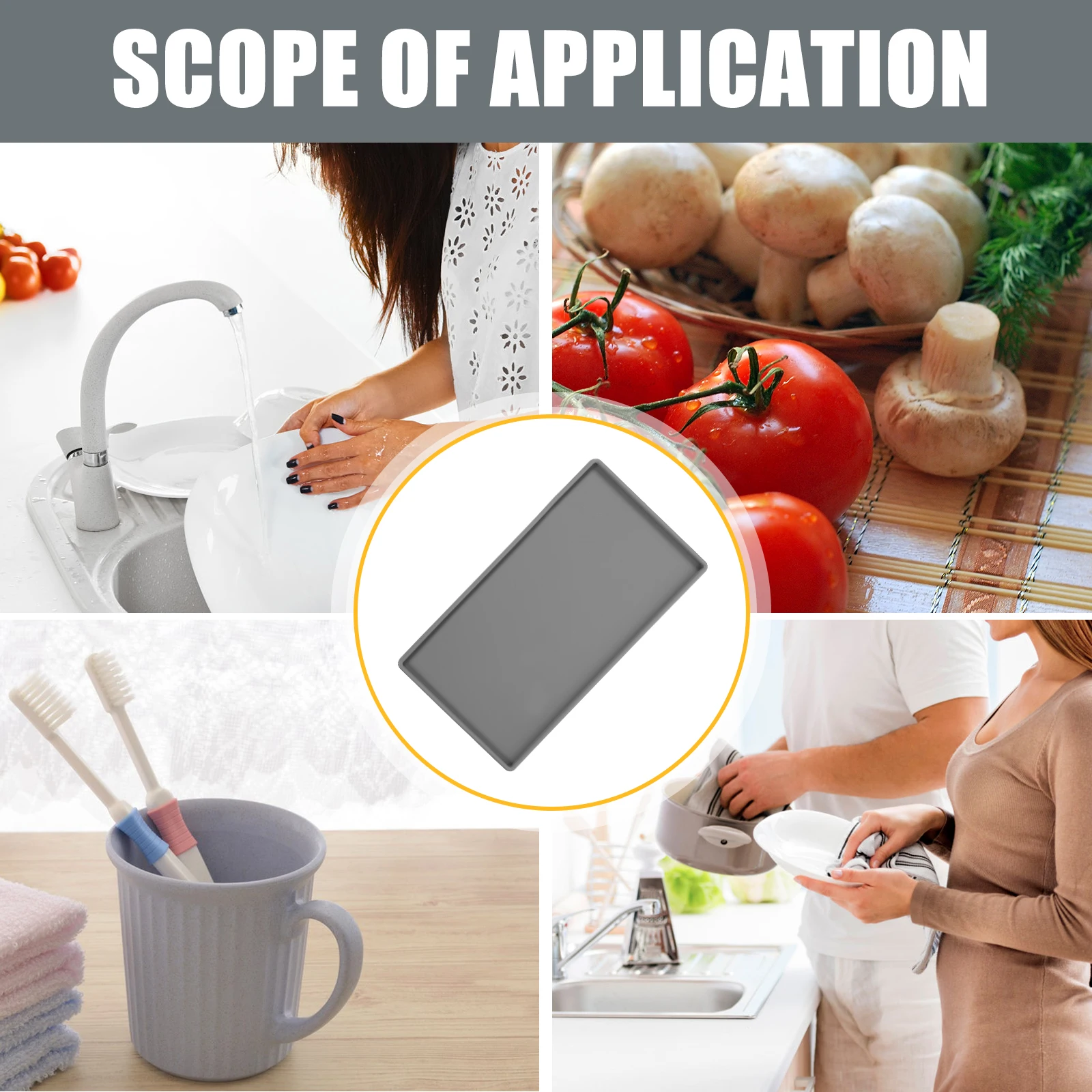 

Silicone Storage Tray 200x110x6.2mm Grey Non slip Mat for Kitchen Bathroom Vanity Counter ganizing Jewellery Luxurious