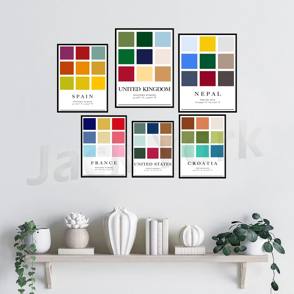 Philippines -New Zealand - France - Nepal -United States -United Kingdom -Spain - Portugal - Minimalist Colour Palette Poster