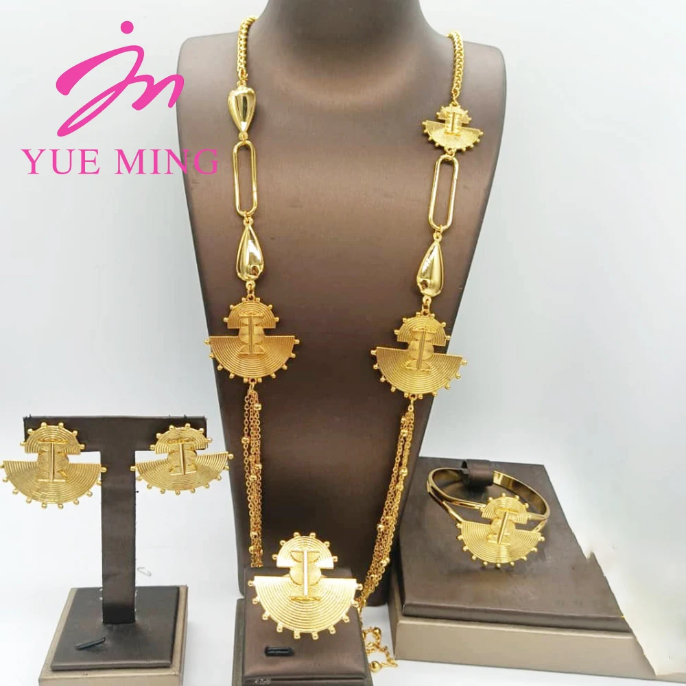 Women's Five Layer Trendy Long Chain Necklace Cuff Bangle Set