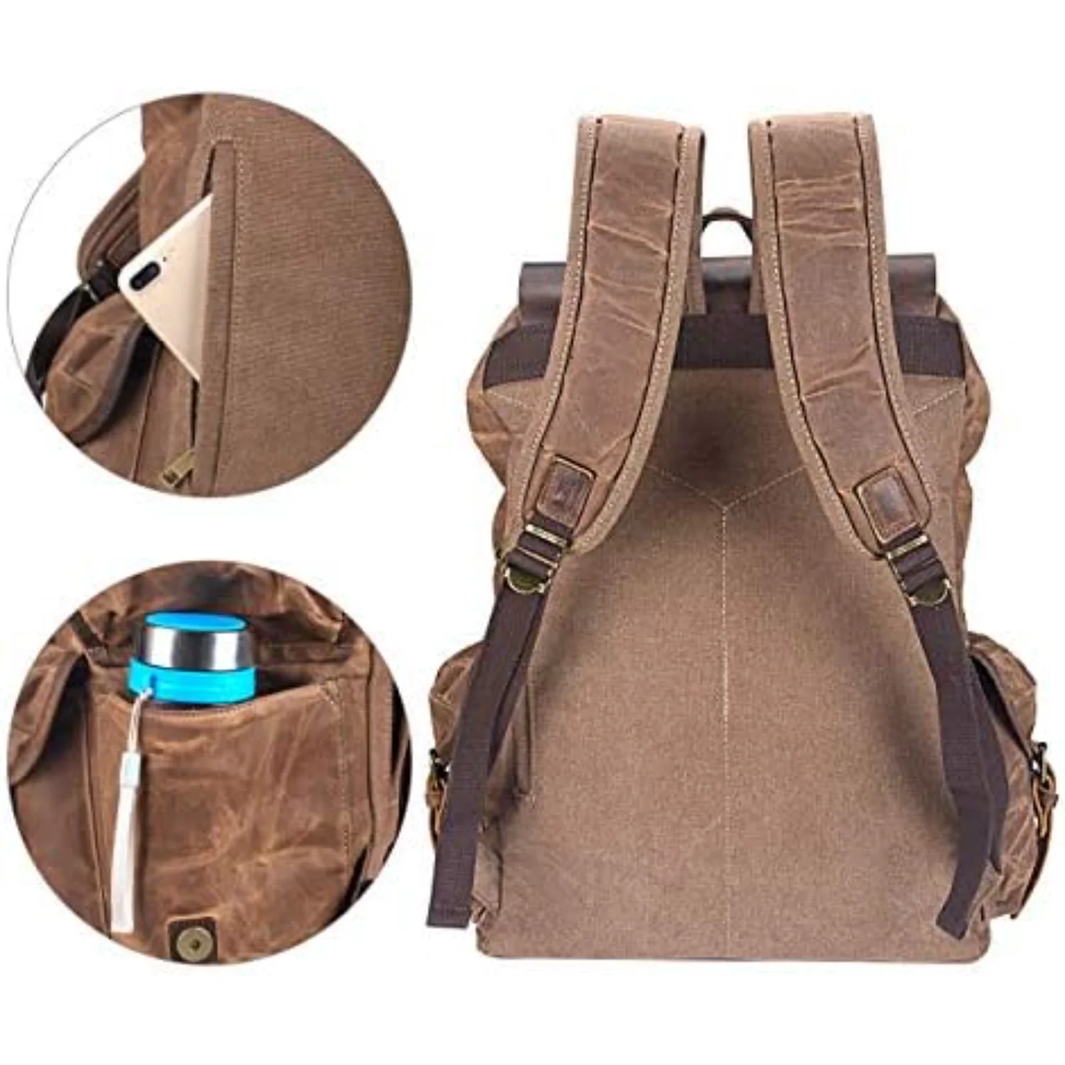 Tas Ransel Kulit Pria WUDON, Ransel Perjalanan Kanvas Wax